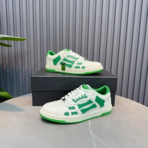 Amiri Skel Top Low white green leather sneakers with perforated accents and rubber sole