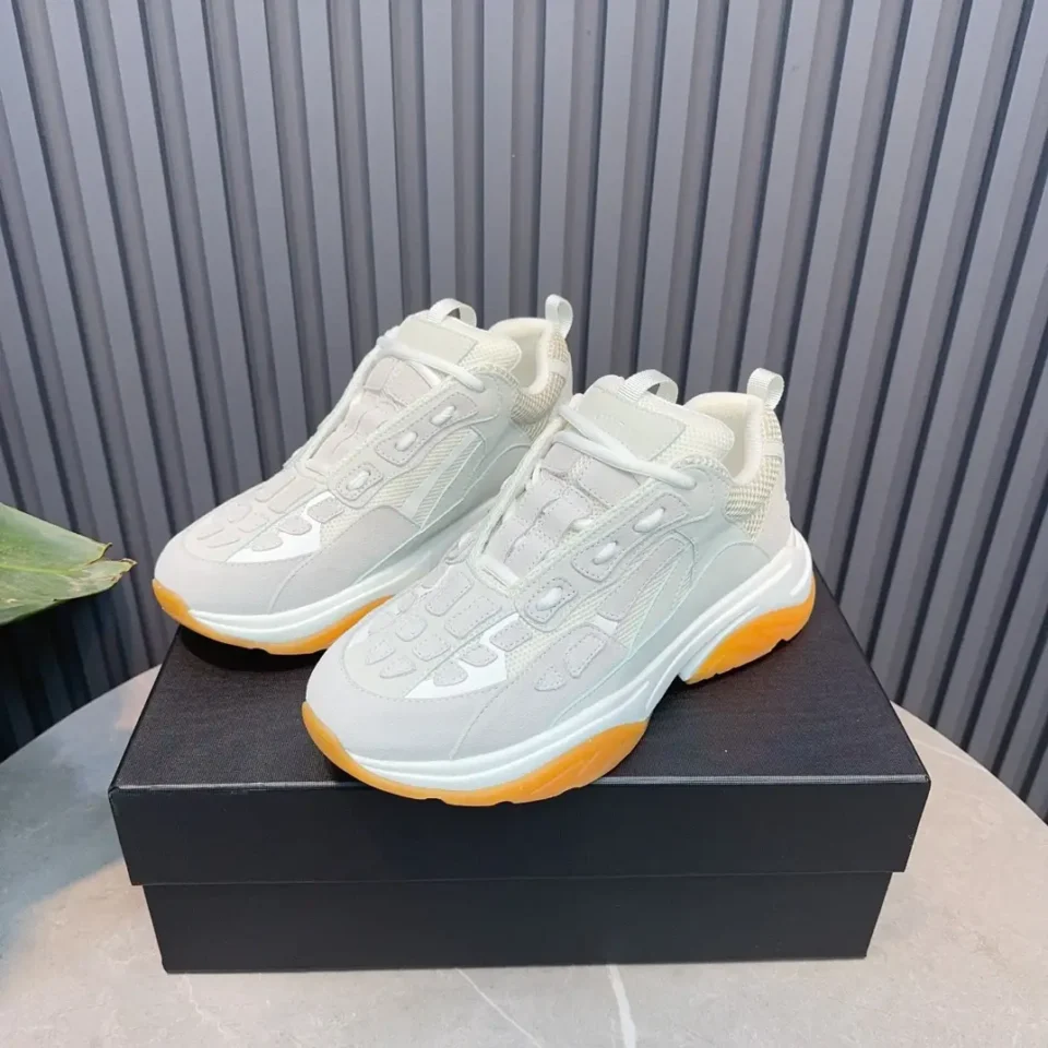 No visible brand sneakers white and orange colorway mesh and rubber material