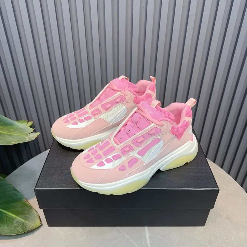 Amiri Chunky Runner sneakers pink white mesh leather upper with thick rubber sole