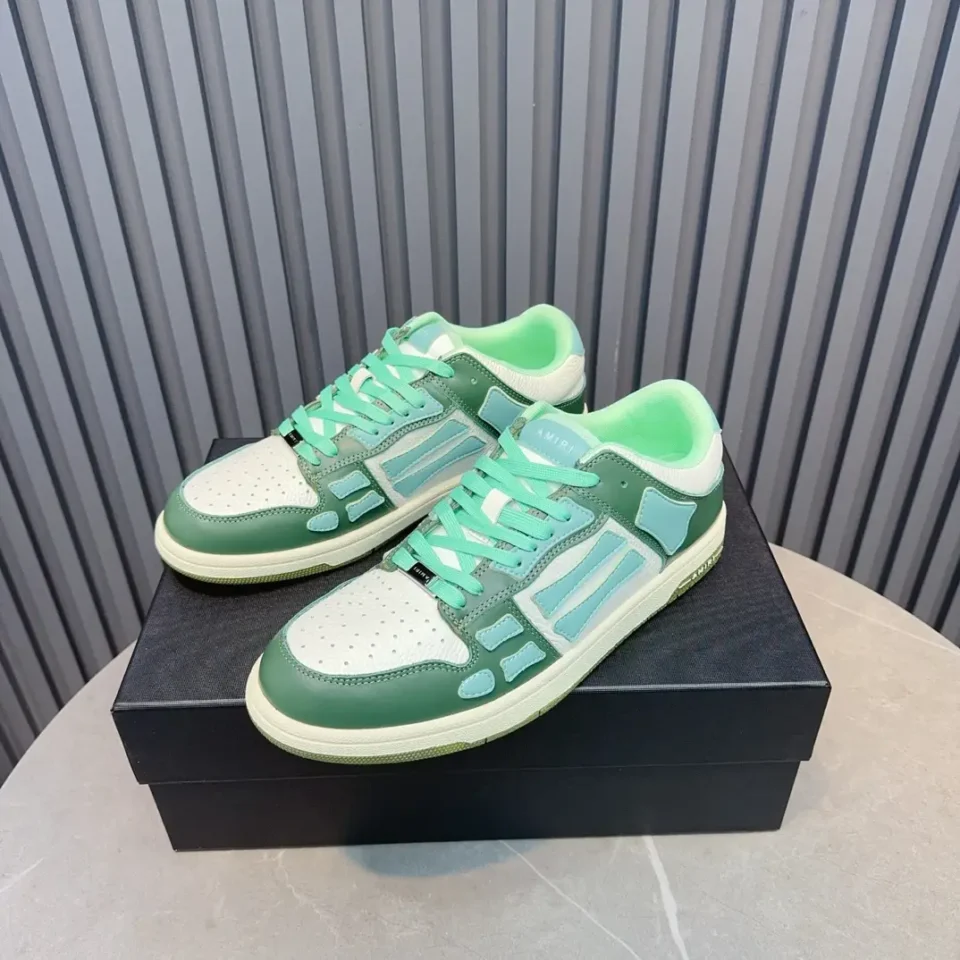 Amiri Skel Top low sneakers green white leather and suede with mint green detailing