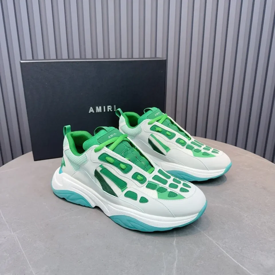 Amiri Skelet-Low sneakers style 120-012-030 green white mesh leather with turquoise sole