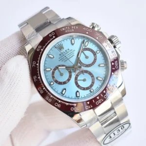 Rolex Daytona 116506 ice blue dial burgundy ceramic bezel platinum case watch