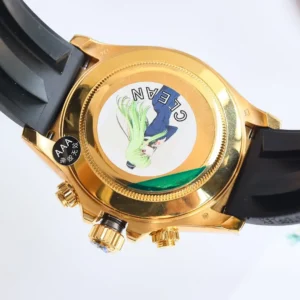 Rolex Daytona gold case black rubber strap watch with anime character case back sticker