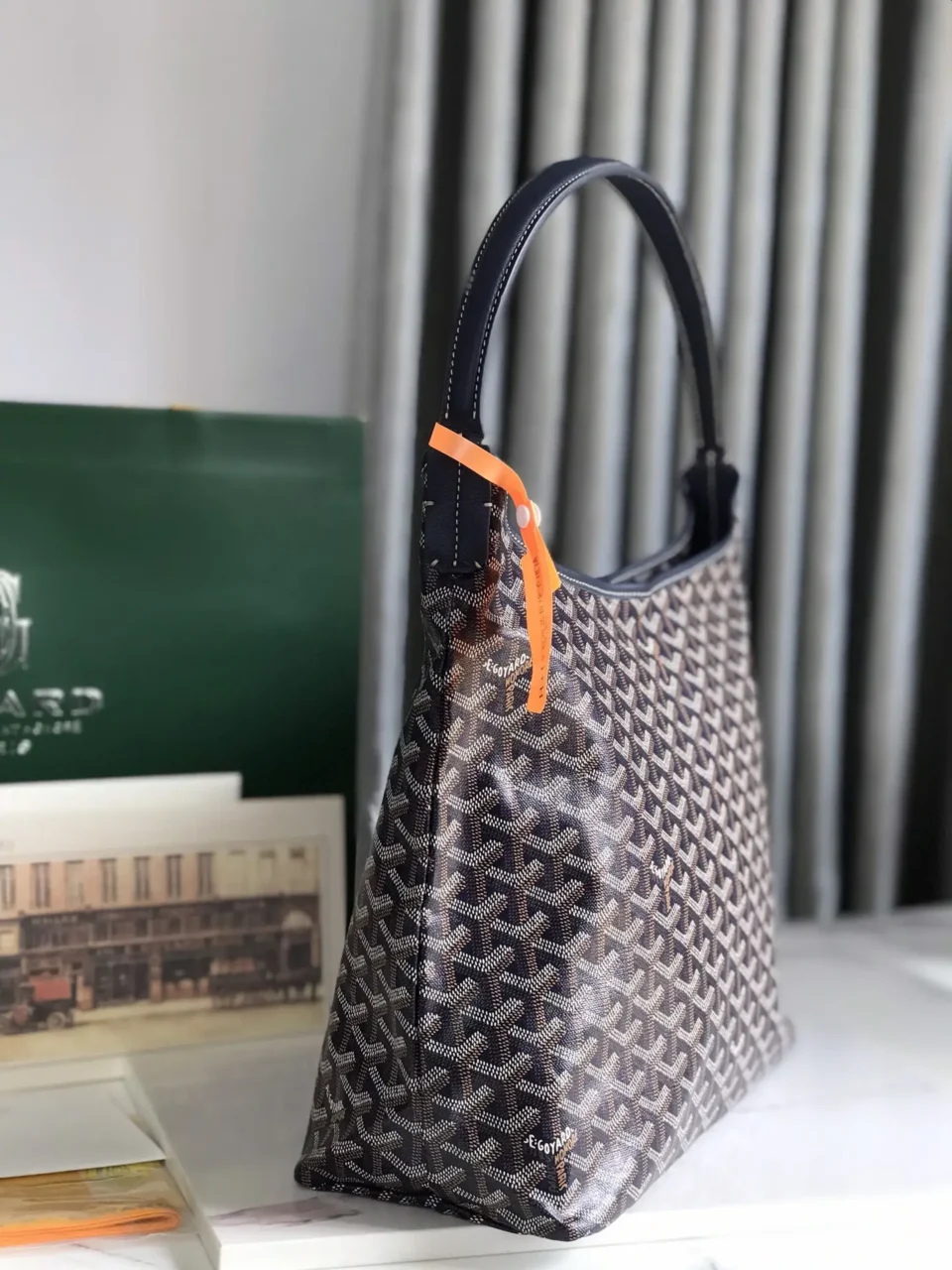 Goyard Saint Louis PM tote bag black gray signature coated canvas leather trim