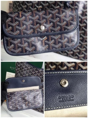 Goyard Hobo Boh è Me Stray Bag featuring signature pattern, leather details, and snap closure, showcasing stylish underarm design for casual wear.