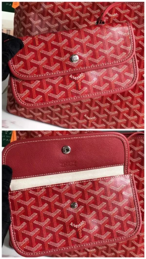 Goyard Hobo Boh è Me Stray Bag featuring a red patterned exterior, showcasing the signature Goyard logo and a flap pocket with snap closure, emphasizing luxury and casual style.