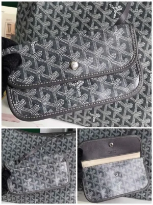 Goyard Hobo Boh è Me Stray Bag featuring signature pattern, showcasing front flap with snap closure and interior compartment, emphasizing stylish design and functional details.