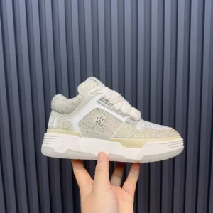 Amiri Skel Top Sneaker style IMEI123 white crystal-embellished mesh and leather shoes