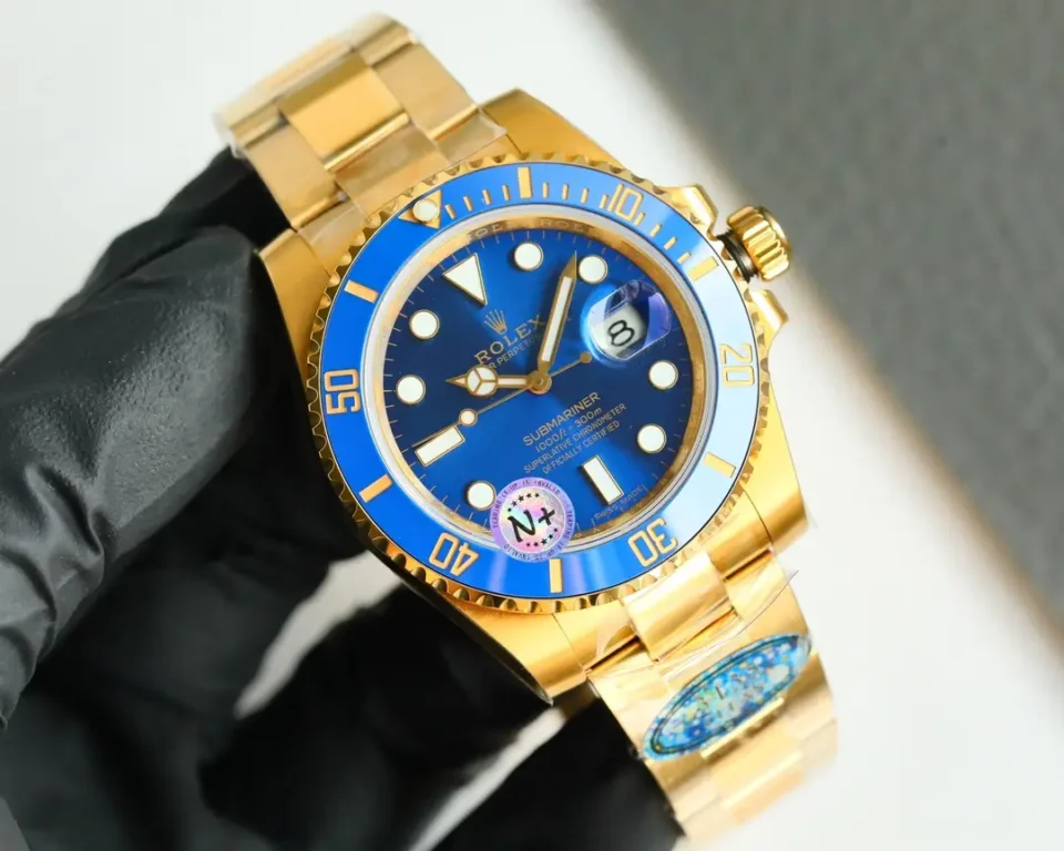 Rolex Submariner 116618LB blue dial ceramic bezel yellow gold watch stainless steel case and bracelet