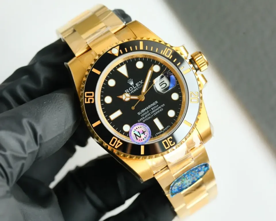 Rolex Submariner 116618LN black dial black ceramic bezel yellow gold case and bracelet watch