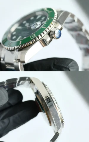 Rolex Submariner 116610LV green dial green ceramic bezel stainless steel watch with crown logo on side and case engraving