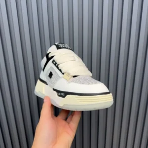 Amiri Skel Top 001 White Black Mesh leather sneaker with chunky sole and oversized laces