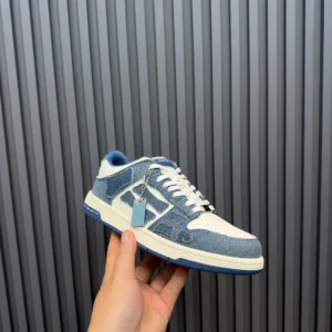 Nike Air Jordan 1 Low OG denim white leather sneakers with blue accents and rubber sole