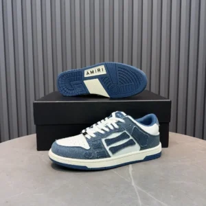Amiri Skelet-Low sneakers blue white denim leather low-top athletic shoes with blue rubber sole