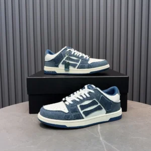 Amiri Skel Top Low Sneakers blue white denim leather sneakers with distressed detailing
