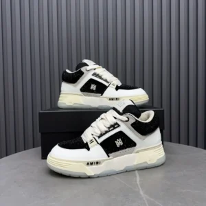 Amiri AMIRI MC1 black white crystal mesh leather sneakers with beige rubber sole