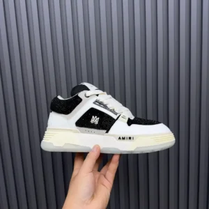 Amiri Skel Top sneakers black white canvas leather with rhinestone embellishments