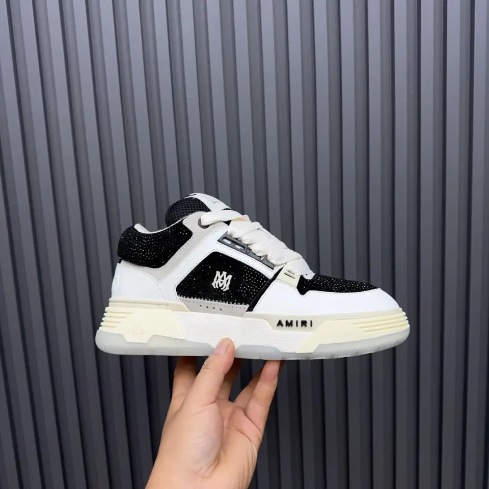 Amiri Skel Top sneakers black white canvas leather with rhinestone embellishments