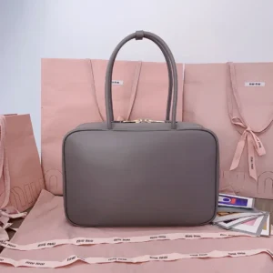 Miu Miu handbag medium gray smooth leather rectangular shape double handles