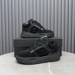 Amiri Skel Top low sneakers black crystal-embellished textile and leather sneakers