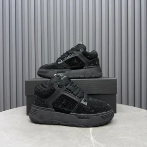Amiri Skel Top low top sneakers black colorway studded suede and leather material