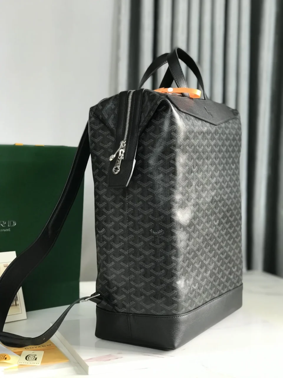 Goyard Saint Louis PM backpack black monogram coated canvas leather trim with top handles and silver zipper