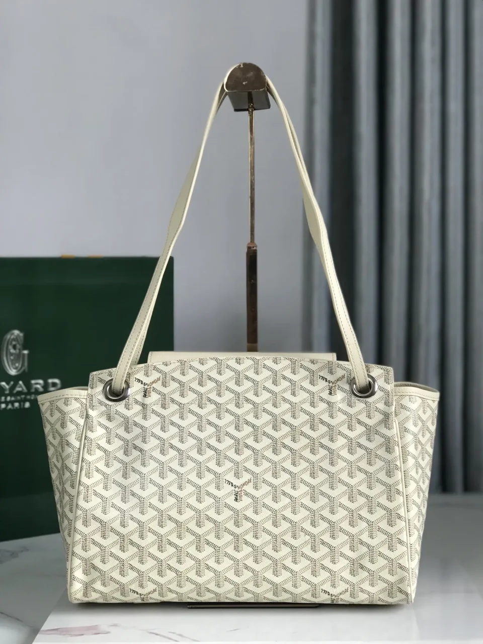 Goyard Saint Louis PM 13" tote bag white coated canvas leather trim