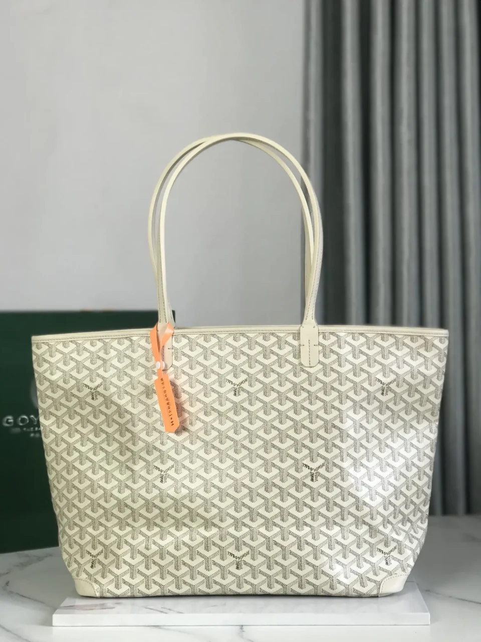 Goyard Saint Louis PM large tote bag beige white Goyardine canvas leather handles