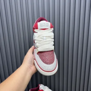 Nike Air Jordan 1 High OG red white diamond-studded leather sneakers with thick white laces