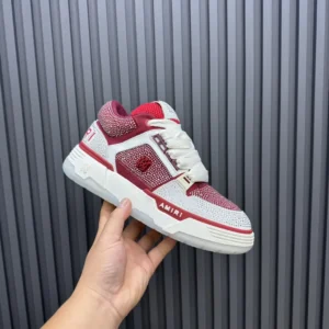 Amiri basketball low-top sneakers red white crystal-embellished leather upper shoes