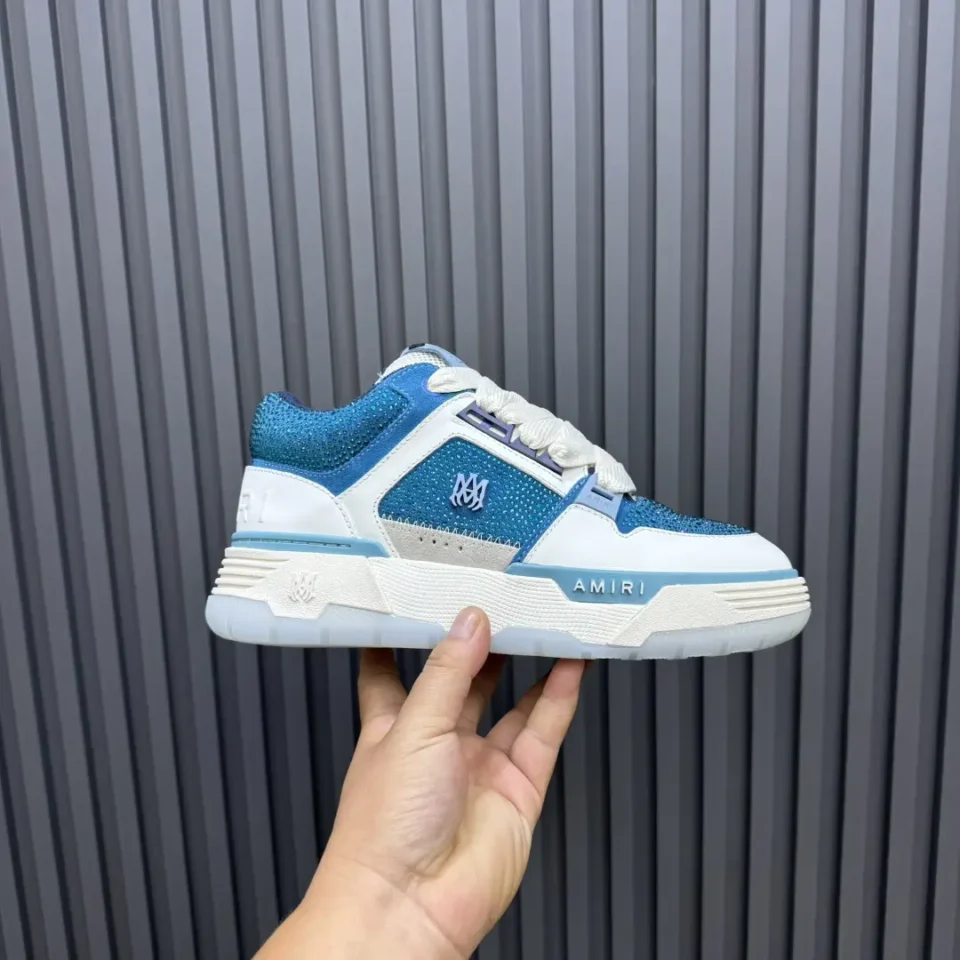 Amiri Skel Toe low sneakers blue white mesh leather with signature logo and textured sole