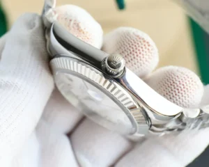 Rolex Datejust fluted bezel stainless steel watch with silver dial and polished finish