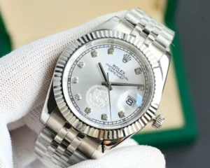 Rolex Datejust silver dial fluted bezel stainless steel case and bracelet watch with diamond markers