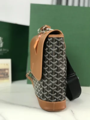 Goyard Belvedere PM 12 brown calf leather and signature canvas messenger bag black adjustable strap