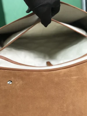 Herm&egrave;s Evelyne PM 29 brown suede small leather shoulder bag with beige canvas interior