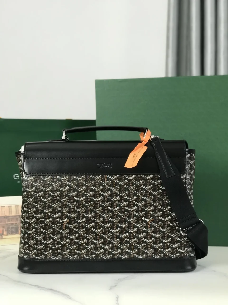 Goyard Artois PM 16 black coated canvas and leather tote bag with top handle and adjustable strap