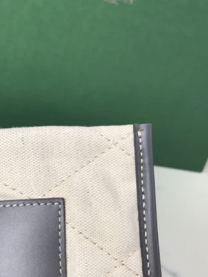 Close-up of Goyard Citadin Mailman Bag featuring smooth leather trim and quilted canvas, highlighting luxury craftsmanship and design details.