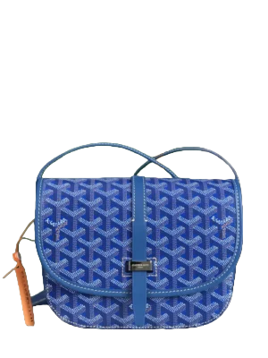 Goyard Saigon GM blue coated canvas crossbody bag leather trim