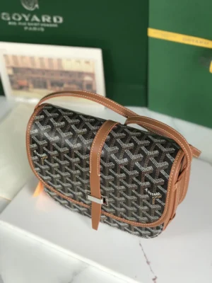 Goyard St. Louis PM GM messenger bag brown leather trim black signature canvas material