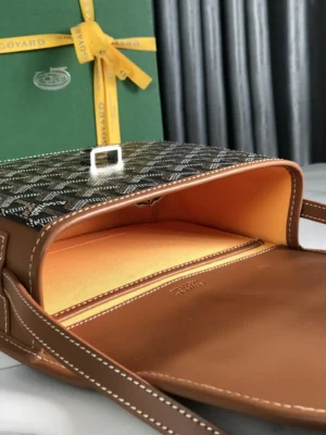 Goyard Saint Louis PM tote bag brown leather canvas with signature chevron pattern and tan interior lining