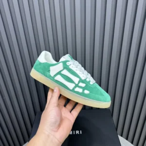 Amiri Skel Top mint green white colorway suede sneakers with gum sole and white leather accents