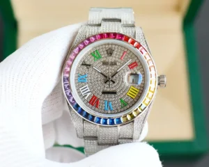 Rolex Datejust multicolor Roman dial rainbow sapphire bezel diamond stainless steel watch