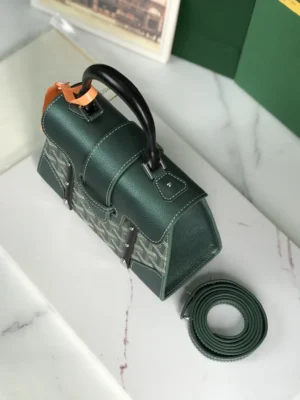 Goyard Cap Vert PM 25 M7770 green canvas leather top handle bag with detachable strap