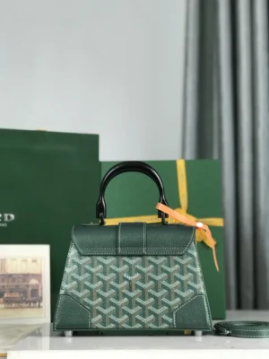Goyard Saint Louis Mini bag green canvas and leather with black handle and detachable strap