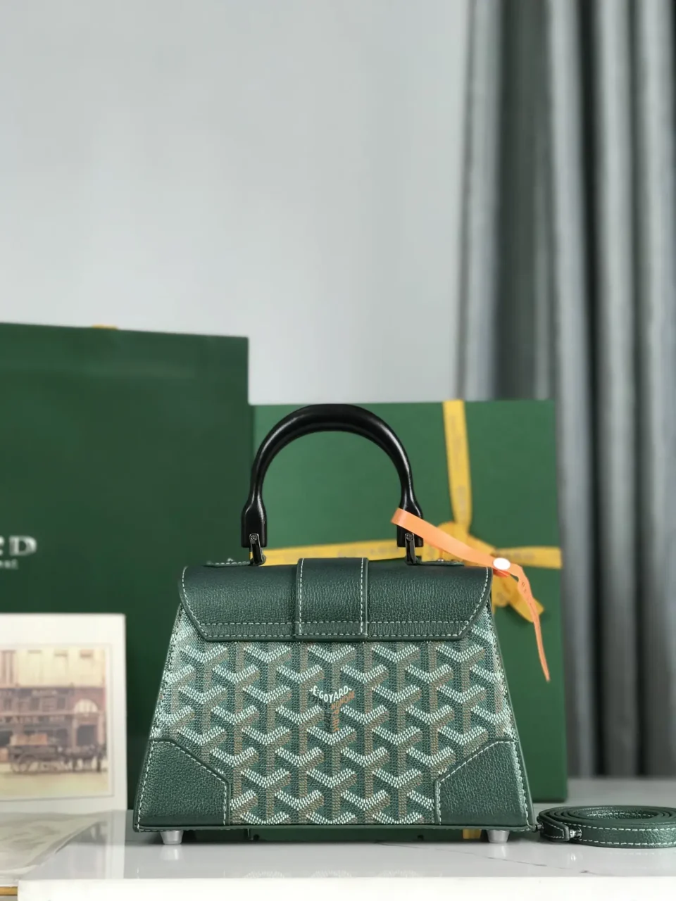 Goyard Saint Louis Mini bag green canvas and leather with black handle and detachable strap