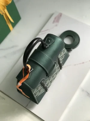 Goyard Saint Louis 30 GM tote bag green leather and signature canvas with black leather handles and detachable strap