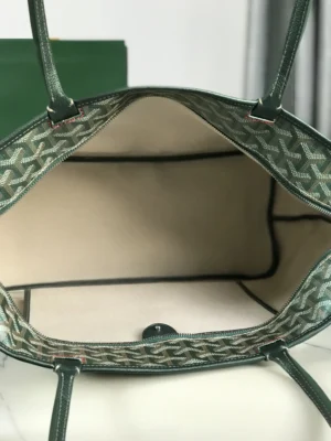 Goyard Saint Louis PM tote bag green coated canvas leather trim medium size luxury handbag