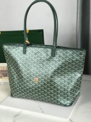 Goyard Saint Louis GM tote bag green coated canvas leather trim large size