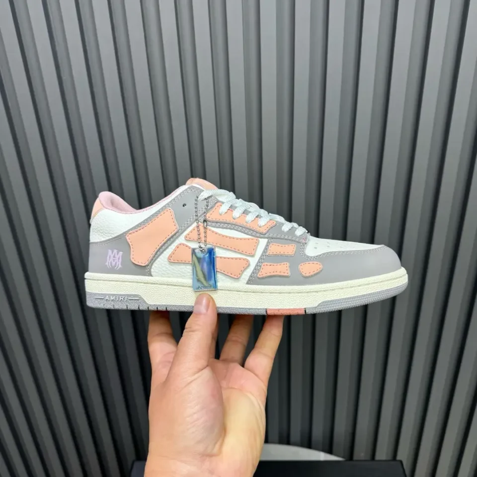 Amiri Skel Top Patchwork grey pink white leather sneakers with tag