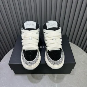 Amiri Skel Top Sneakers Style SKU black and white colorway with mesh and leather material